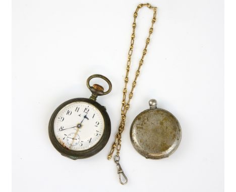 A German Victoria alarm pocket watch with enamelled dial the case back marked inside with German patent DRGM 97674, a ladies 