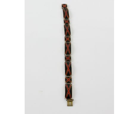 Norwegian silver black and red cross enamel plaque link bracelet, by O.F. Hojortdahl of Oslo, measuring approximately 18cm in