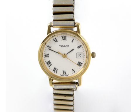 Tissot, ladies watch, the circular signed enamel dial with date at 3, Roman numerals, quartz movement, fitted in a circular y
