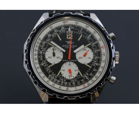 Breitling Stainless Steel Navitimer ref 816 .the black dial with silver registers, luminous markers, silver gilt print and ta