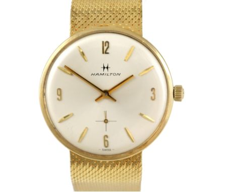 A Hamilton Gentleman's  gold dress watch, round dial with Arabic numerals and baton hour markers subsidiary seconds dial, fit