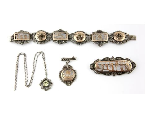 Group of costume jewellery, early 20th C  white and yellow paste drop pendant and chain, in white metal testing as silver, 19