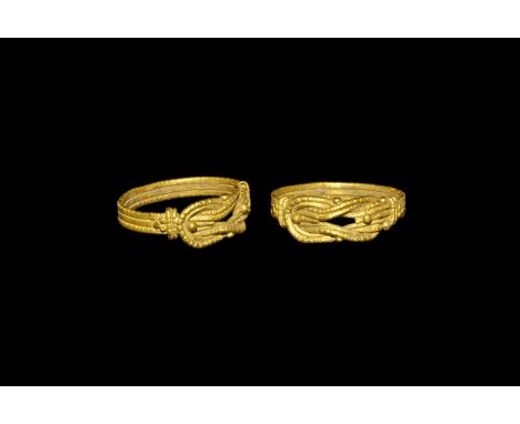 Greek Gold Ring with Marriage-Knot or Knot of Hercules 5th-3rd century AD. A three-band hoop with beaded borders, formed into