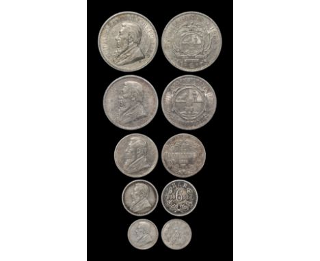 World Coins - South Africa - Republic - 1893 - Silver Year Set - Threepence to Halfcrown [5] Dated 1893. Obvs: profile bust w