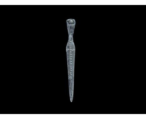 Roman Silver Nail-Cleaner Strap End 3rd-4th century AD. A D-section sword-shaped finial with split and rivetted upper end, wa