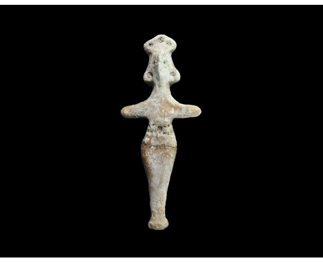 Western Asiatic Syro-Hittite Ceramic Idol 1180-700 BC. A terracotta female idol with impressed points to the waist, ears, eye