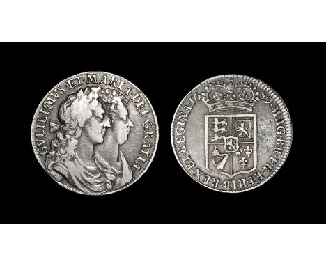 English Milled Coins - William & Mary - 1689 L/M - Halfcrown Dated 1689, first busts, first shield. Obv: co-joined profile bu