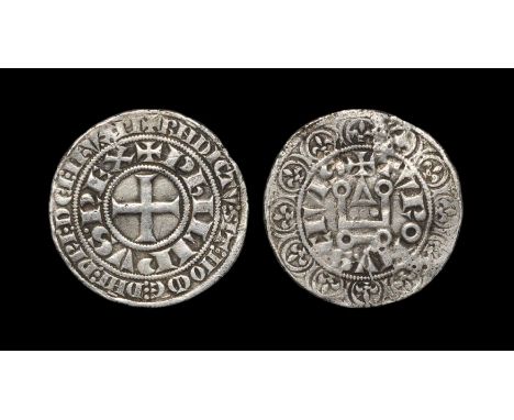 World Coins - France - Philip III - Gros Tournois 1270-1285 AD. Obv: small cross with +BNDICTV SIT NOME DNI DRI DEI IHV (cont