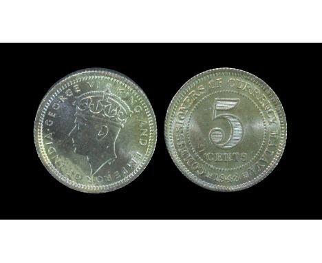 World Coins - Malaya - George VI - 1943 - 5 Cents Dated 1943. Obv: profile bust with GEORGE VI KING AND EMPEROR OF INDIA lege