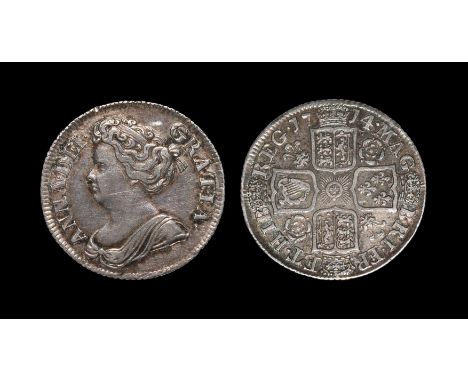 English Milled Coins - Anne - 1714 - Shilling Dated 1714, fourth bust, after Union. Obv: profile bust with ANNA DEI GRATIA le