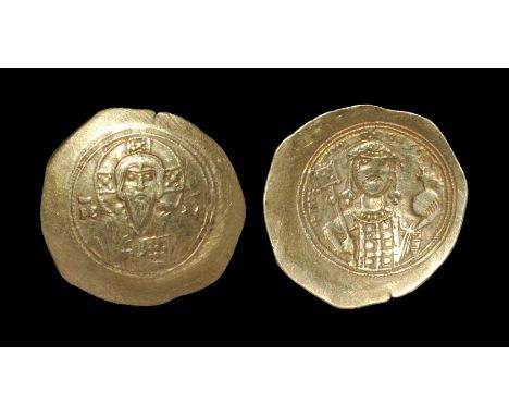 Ancient Byzantine Coins - Michael VII Ducas - Bust of Christ Histamenon Gold Trachy 1071-1078 AD, Constantinople mint. Obv: I