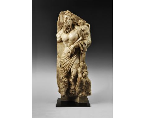 Roman Marble River God Sculpture 1st-3rd century AD. Part of a pediment from an important building, a finely carved and detai