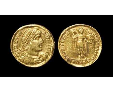 Ancient Roman Imperial Coins - Valentinian I - Gold Emperor Standing Gold Solidus 364-367 AD, Antioch mint. Obv: DN VALENTIAN