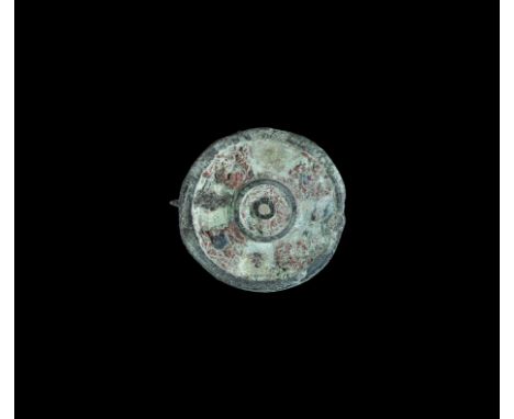 Roman Bronze Millefiori Disc Brooch 2nd century AD. A plate brooch with raised outer rim and central roundel creating cells f