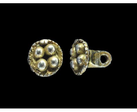 Post Medieval Tudor Silver-Gilt Decorated Button Fastener 16th century AD. A discoid button with pelleted edge and four bosse