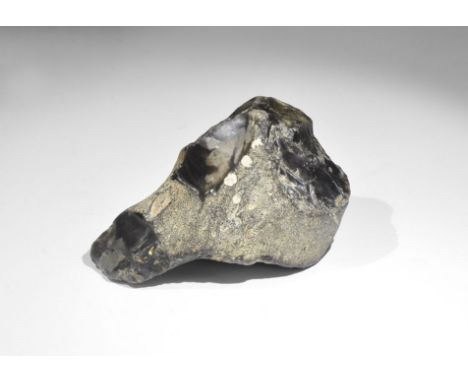 Stone Age British 'Barnfield Pit' Clactonian Flint Implement 400,000 years BP. A block of dark siliceous flint in cortex with