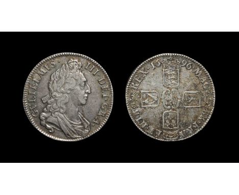 English Milled Coins - William III - 1696 OCTAVO - Crown Dated 1696, first bust, first harp. Obv: profile bust with GVLIELMVS