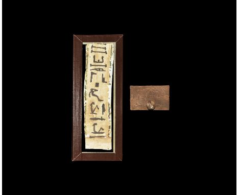 Egyptian Cartonnage Fragment and Senet Box Lid Circa 600 BC. A mixed group comprising: a rectangular cartonnage panel in a tr