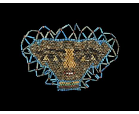 Egyptian Glazed Composition Mummy Bead Mask Ptolemaic Period, 332-30 BC. A restrung panel of small glazed composition beads i