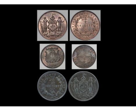 World Coins - British North Borneo - 1891H, 1882H, 1890H - Half Cent and Cents Group [3] Dated 1891, Heaton mint, half cent. 