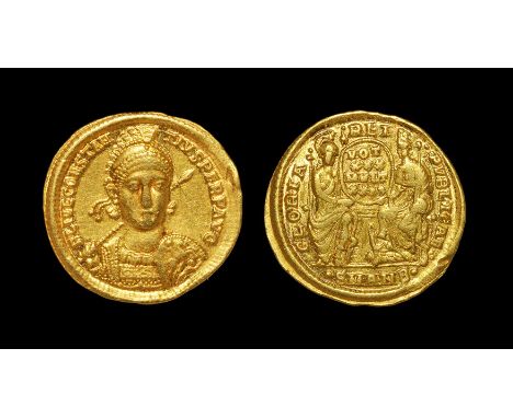 Ancient Roman Imperial Coins - Constantius II - Roma and Constantinopolis Gold Solidus 347-361 AD, Antioch mint. Obv: FL IVL 