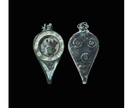 Roman Bronze Seal Box with Phallus 2nd century AD. A cast piriform seal box with hinged lid, three holes to the underside; th