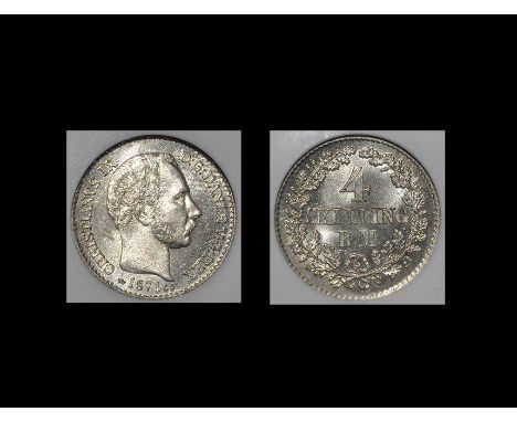 World Coins - Denmark - Christian IX - 1871CS - 4 Skilling Rigsmont Dated 1871, Copenhagen mint, mint official Diderick Chris