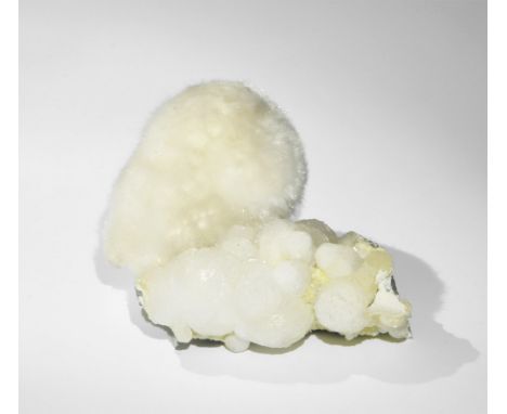 Geological Okenite on Gyrolite Mineral Specimen A fragment of gyrolite geode with okenite puffy white and cream ball adhering