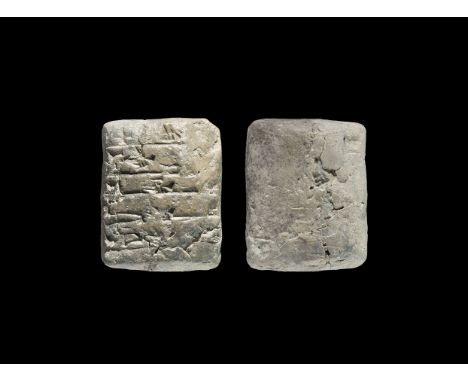 Western Asiatic Old Babylonian Cuneiform Tablet 2nd millennium BC. A pillow-shaped ceramic block with impressed cuneiform tex