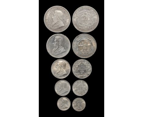 World Coins - South Africa - Republic - 1892 - Silver Year Set - Threepence to Halfcrown [5] Dated 1892. Obvs: profile bust w