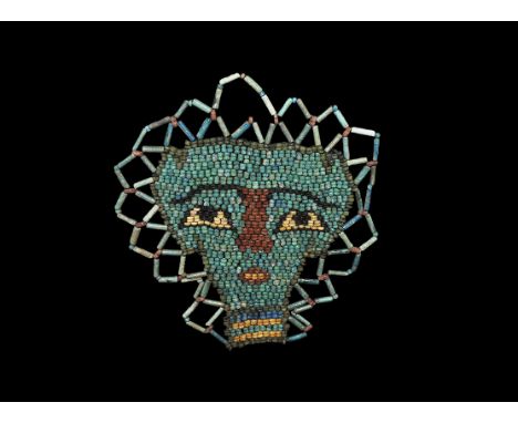 Egyptian Glazed Composition Mummy Bead Mask Ptolemaic Period, 332-30 BC. A restrung panel of small glazed composition beads i