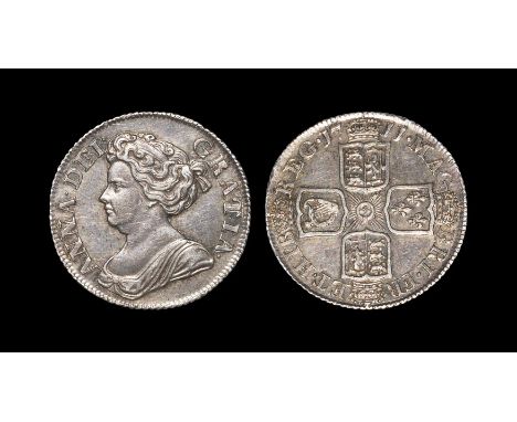 English Milled Coins - Anne - 1711 - Shilling Dated 1711, fourth bust, plain angles reverse, after Union. Obv: profile bust w