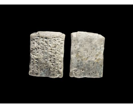 Western Asiatic Old Babylonian Cuneiform Tablet 2nd millennium BC. A pillow-shaped ceramic block with impressed cuneiform tex