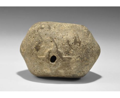 Byzantine Ceramic 'Greek Fire' Hand Grenade 9th-11th century AD. A hollow-cast barrel-shaped vessel with conical ends, hole a