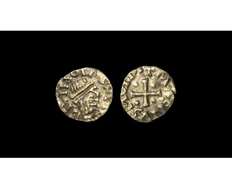 Merovingian Coins - Vienna - Brion - Portrait Pale Gold Tremissis 6th-7th century AD. Obv: profile diademed bust right with B