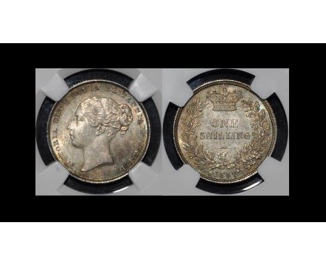 English Milled Coins - Victoria - 1857 - Shilling Dated 1857, type A3. Obv: profile bust with VICTORIA DEI GRATIA BRITANNIAR 