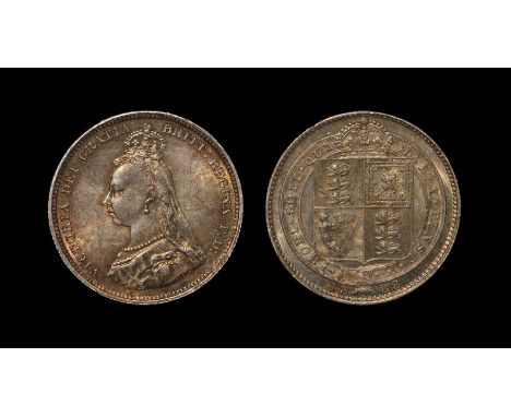 English Milled Coins - Victoria - 1888 over 1887 - Shilling Dated 1888 over 1887, small head. Obv: profile bust with VICTORIA