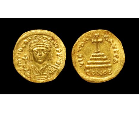 Ancient Byzantine Coins - Tiberius II Constantine - Cross-on-Steps Gold Solidus 579-582 AD, Ravenna mint. Obv: D M TIB CONSTA