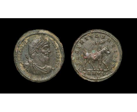Ancient Roman Imperial Coins - Julian II - Bull Follis 361-363 AD, Antioch mint. Obv: DN FL CL IVLI-ANVS P F AVG legend with 