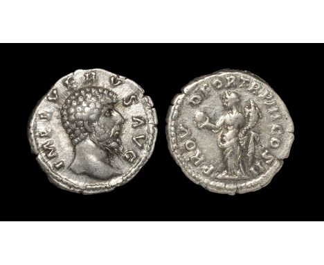 Ancient Roman Imperial Coins - Lucius Verus - Providentia Denarius 162 AD, Rome mint. Obv: IMP L VERVS AVG legend with bare h