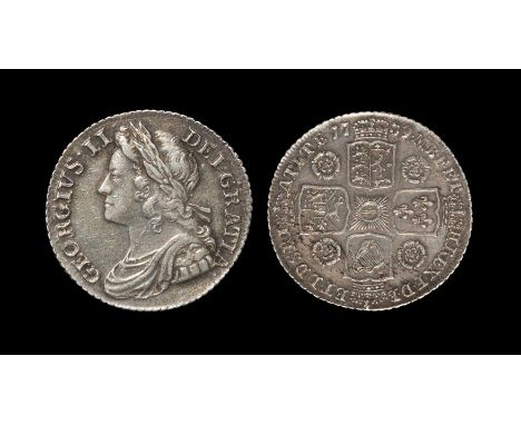 English Milled Coins - George II - 1739 - Small Garter Shilling Dated 1739, young bust. Obv: profile bust with GEORGIVS II DE