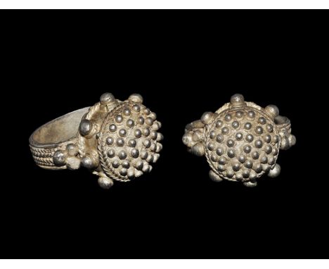 Viking Silver Ring with Filigree 6th-10th century AD. A flat-section hoop with twisted wire ropework to the exterior, large d