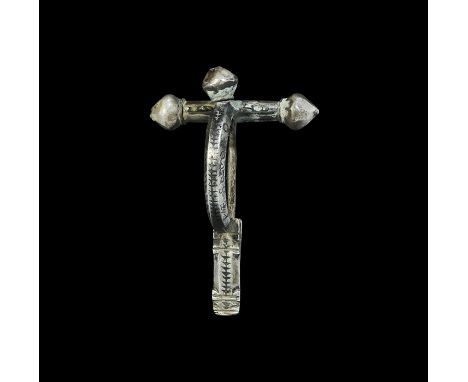 Roman Silver 'Good Hope' Crossbow Brooch 4th century AD. A finely-made crossbow brooch with three facetted onion-shaped knops