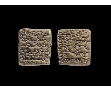 Western Asiatic Old Babylonian Cuneiform Tablet 2nd millennium BC. A pillow-shaped ceramic block with impressed cuneiform tex