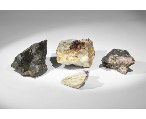 Geological Cornwall Rhodonite, Tourmaline, Siderite and Amethyst Mineral Specimen Group A mixed group of mineral specimens co