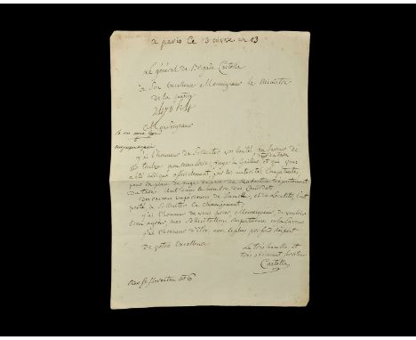 Memorablilia Autograph Letter from General de Brigade Castella to Minister Regnier Dated 13th day of Nivose, year 13 (2nd Jan
