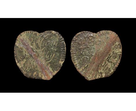 British Tokens - 17th Century - Yorkshire - Bawtry - William Maltby 1668 - Heart-Shaped Halfpenny Dated 1668 AD, heart-shaped