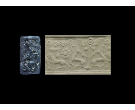 Western Asiatic Northern Syrian Haemetite Cylinder Seal with Quadrupeds 2nd millennium BC. A carved cylinder seal with two qu
