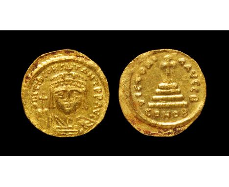 Ancient Byzantine Coins - Tiberius II Constantine - Cross-on-Steps Gold Solidus 579-582 AD, Ravenna mint. Obv: D M TIB CONSTA