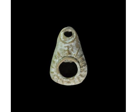 Byzantine Ceramic Oil Lamp with Cross 5th-8th century AD. A terracotta moulded slipper-shaped lamp with basal ring, broad fil